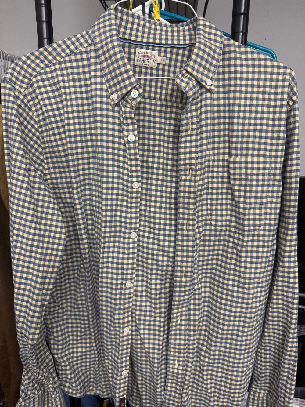Faherty Blue and Yellow Gingham Button-Down Shirt